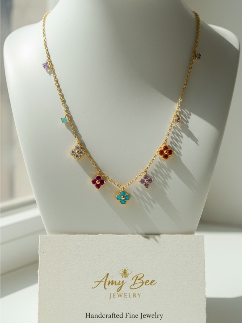 18k Gold-Plated Multi-Colour Candy Rainbow Charm Necklace. New.